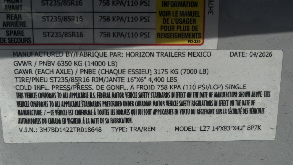 14' Horizon LZ7 Bumper Pull Dump Trailer 30" Side Walls - (2) 7K Axles 018650