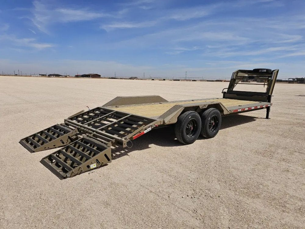 24' HEH Gooseneck Equipment Trailer Drive Over Fenders Mega Ramps - (2) 10K Axles 16114