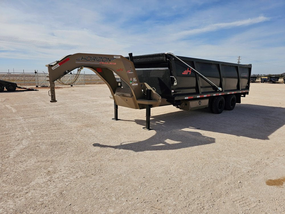 20 Horizon HZH Gooseneck Dump Trailer 48" Side Walls Hydraulic Jacks Telescopic - (2) 10K Axles 16021