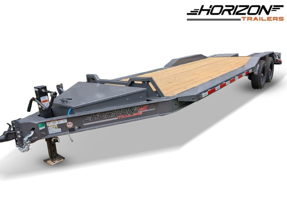 22' Horizon EHZ Bumper Pull Equipment Trailer Drive Over Fenders Mega Ramps - (2) 8K Axles 11432
