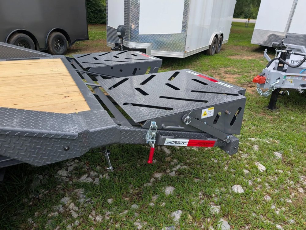 22' Horizon EHZ Bumper Pull Equipment Trailer Drive Over Fenders Mega Ramps - (2) 8K Axles 11432