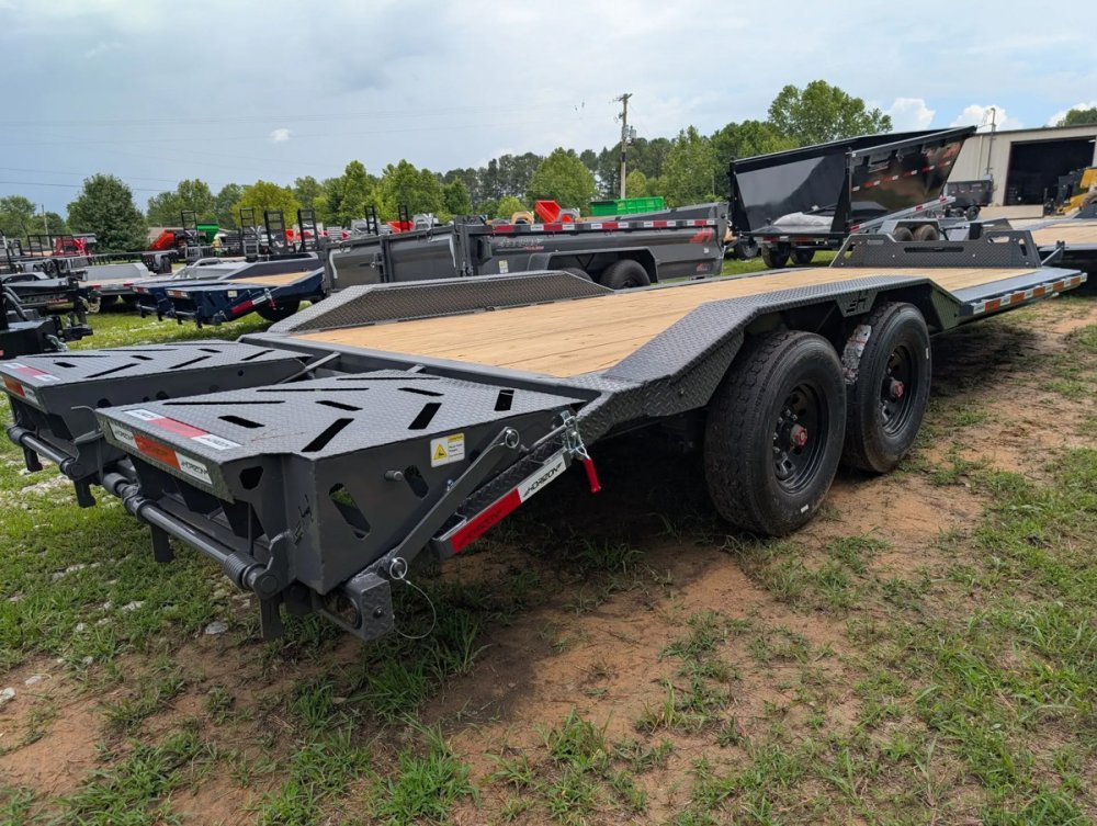 22' Horizon EHZ Bumper Pull Equipment Trailer Drive Over Fenders Mega Ramps - (2) 8K Axles 11432