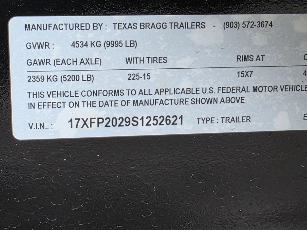 7 x 20 Equipment Trailer Pipe Top Rail Texas Bragg 9900 GVWR 252621