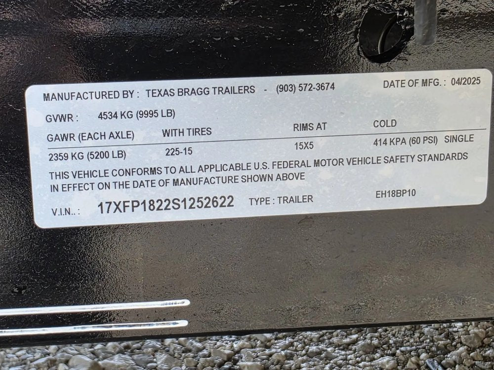 7 x 18 Equipment Trailer Pipe Top Rail Texas Bragg 9900 GVWR 252622