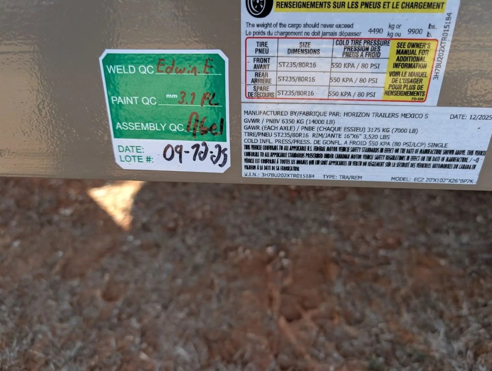 Horizon ECZ 20' Drive Over Fender Equipment Trailer 7K 15184