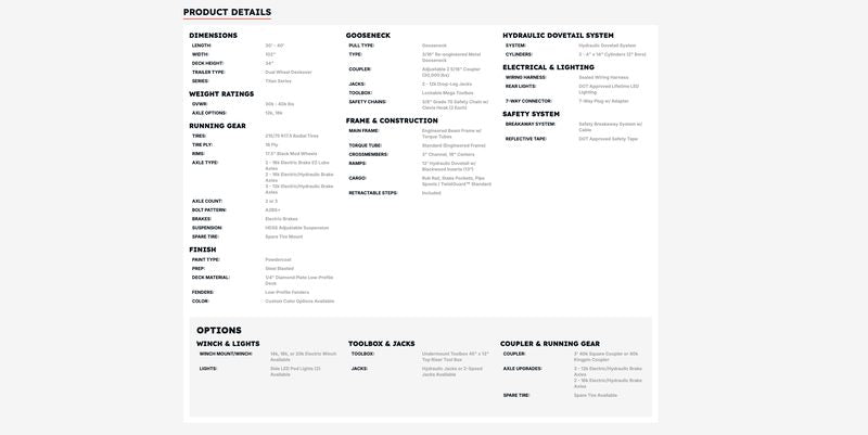 Detailed Specs and Options screenshot